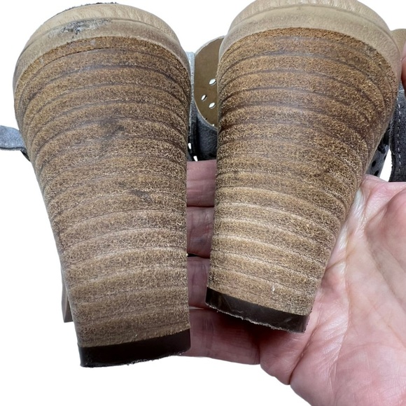 Barbara Barbieri Gray Suede Perforated Slingback Block Heeled Sandals Mules 8.5 - Picture 11 of 13